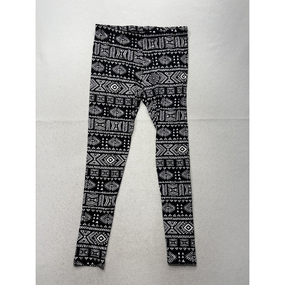 Bobbie Brooks Leggings Womens L Black Mid Rise 26.5" Inseam Ankle Tribal Stretch